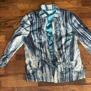 Chico's Teal and White Abstract Jacket